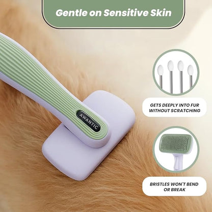 Self- Cleaning Slicker Brush for Dogs Suitable for Short & Long Haired Dogs and Effective Deshedding for Pet Grooming, Undercoat Removal, Tangle-Free Fur, Skin-Friendly Tool for Healthy Coat