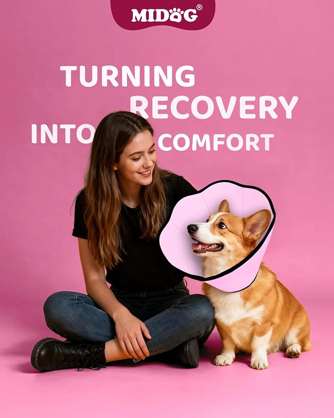 MIDOG Dog Cone Collar After Surgery, Soft Dog Cone Alternative to Stop Licking,Adjustable Elizabethan Recovery Cones for Small to Large Sized Dogs