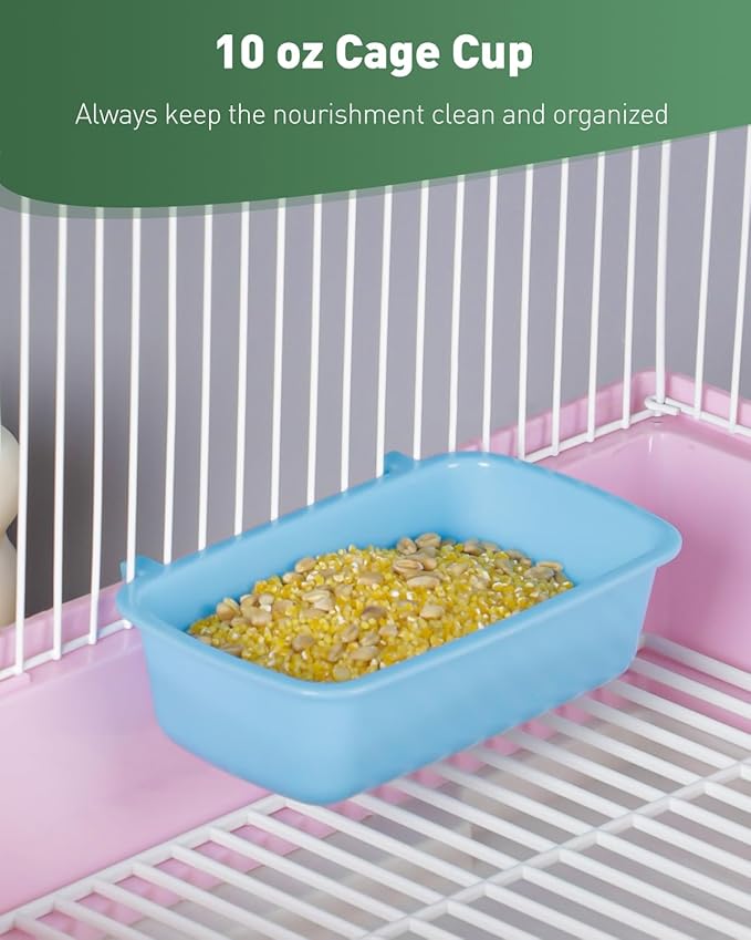 Pawfly 4 Pcs Cage Cups Hanging Plastic Bird Cage Feeders with Hooks 10 oz Rabbit Feeders for Cages Rabbit Food Bowls Waterers Bunny Cage Feeding Dishes for Small Pets Parrots Hamsters Guinea Pigs