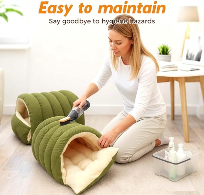 Cat Dog Cave Bed, 2026 New Winter Cave for Dog and Cat, Warm Plush Covered Cat House with Removable Cushion, Soft Sleeping Bed for Indoor Cats (Beige, Large)