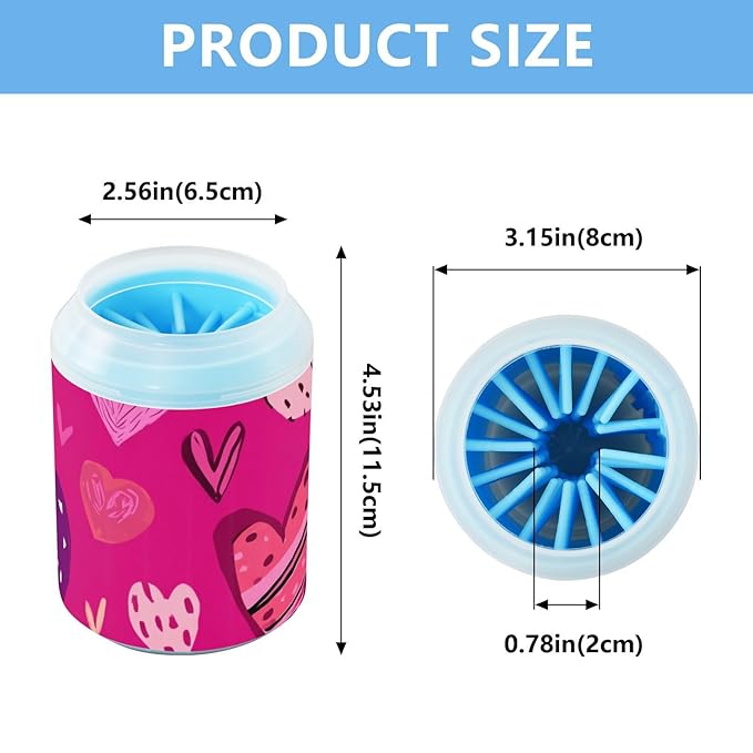 Dog Paw Cleaner Mudbuster Dog Foot Washer for Small Medium Large Dogs Cats Premium Pet Supplies Hot Pink Doodle Hearts Stars