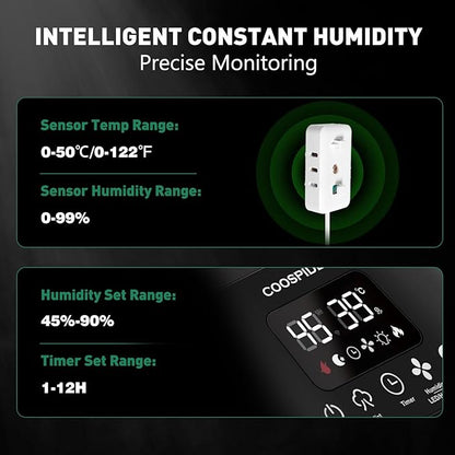 Coospider Reptile Fogger Terrariums Humidifier, Top Fill Cool Mist, Automatic Reptile Mister with Dual Hose, Timer, Humidity Control for Reptile Mister for Amphibians Herps Vivarium (5L/1.32GAL)