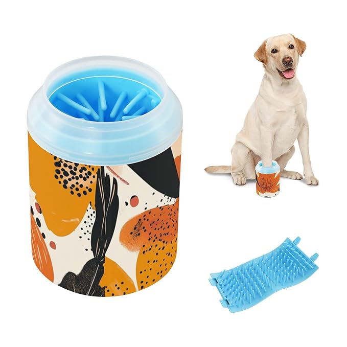 Dog Paw Cleaner Mudbuster Dog Foot Washer for Small Medium Large Dogs Cats Premium Pet Supplies Abstract Thanksgiving Leaves Orange
