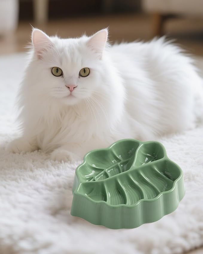 Slow Feeder Dog Bowl, 0.44 Cups Ceramic Dog Food Dish for Fast Eaters Small Breed, Puzzle Bowl for Small Dogs and Cats(Green)