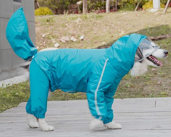 Dog Raincoat, 4 Legs Large Dog Rain Jacket with Reflective Stripe,Dog Hooded Waterproof Raincoats for Big Dogs,Large Breeds Dogs Rain Jackets with Legs,Tail(Blue,9XL)