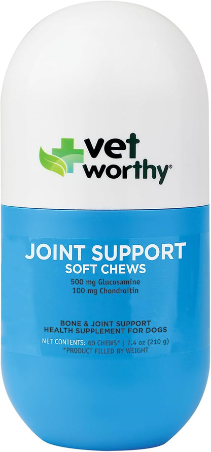 Vet Worthy Joint Support Soft Chews - Bone and Joint Supplement for Dogs - Contains Glucosamine Chondroitin for Dogs & MSM - Formulated for Stiffness, Mobility, and Cartilage Protection – 60 Count