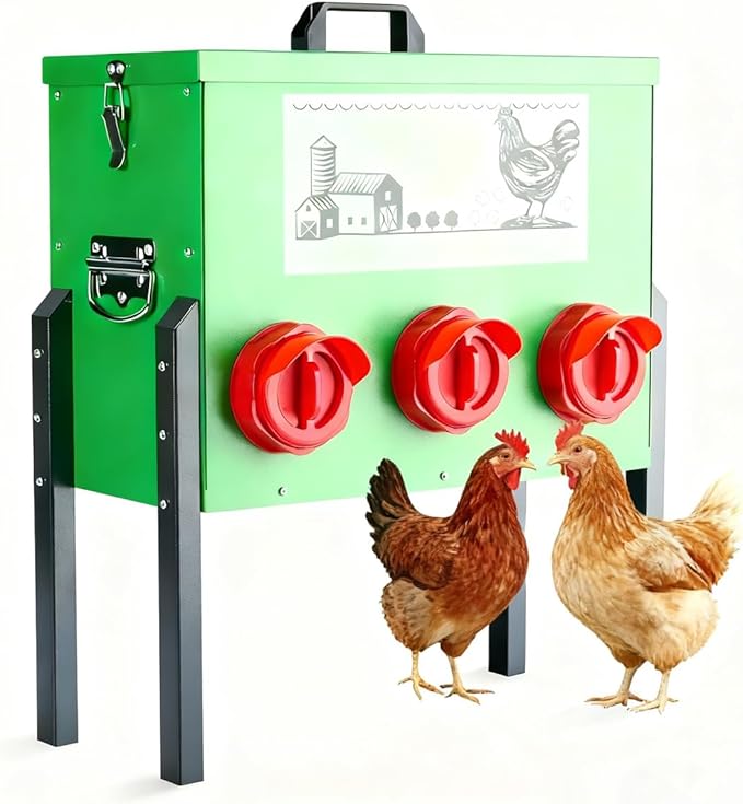30lb Chicken Feeder- Automatic Port 6 Ports No Waste Poultry Feeder,Chicken Coop Accessories，Waterproof Metal Chicken Feeder Suitable for Poultry Feeding Outdoors and Indoors
