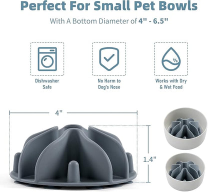 Jaoul Slow Feeder Dog Bowls Insert, Puzzle Slow Feeder Insert with 21 Octopus Suction Cups for Small Breed Dog Food Bowls (4 inch, Grey)