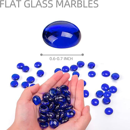 FUTUREPLUSX 1LB Blue Flat Glass Marbles, Premium Dark Blue Aquarium Rocks Fish Tank Gravel Stones Bulk Pebbles Decorative Beads for DIY Crafts Vase Fillers Table Scatter Decor
