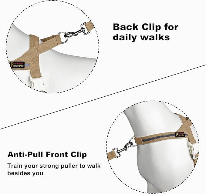 Plutus Pet Cotton Dog Harness and Leash Set, Reflective and Soft Padded, Quick Fit Vest Harness, for Small, Medium and Large Dogs, Beige, XXS