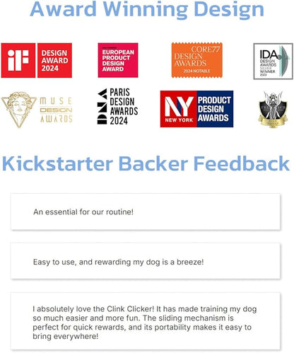Clink Design Clicker Dog Trainer & Dog Treat Pouch Alternative, Puppy Essentials Dual Use 2 in 1 Dog Clicker for Training - Durable, Light (2.36 oz), Easy to Clean & Handle, Innovative Design, Blue