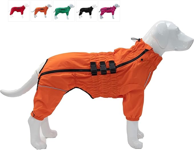 Dogs Waterproof Jacket, Lightweight Waterproof Jacket Reflective Safety Dog Raincoat Windproof Snow-Proof Dog Vest for Small Medium Large Dogs Orange XS