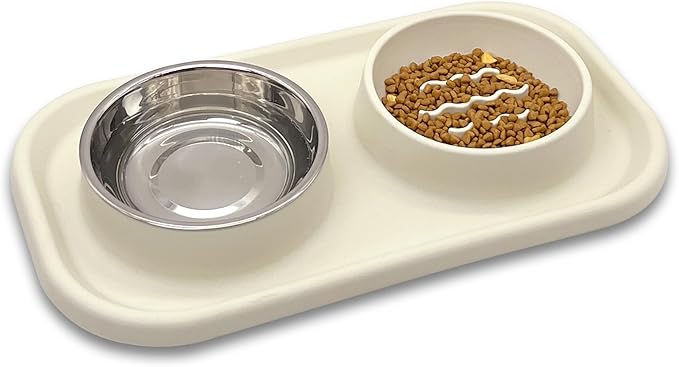 BNOSDM Slow Feeder Dog Cat Bowls, Stainless Steel with Silicone Mat Dog Food and Water Bowls Set, Pet Feeder to Slow Down Eating for Cats, Small Dog