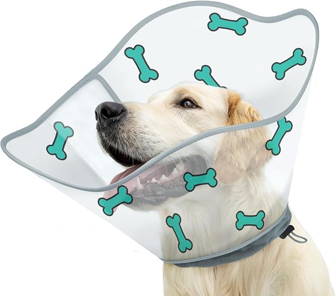 Elizabethan Dog Cone Collar, Adjustable Pet Cone to Stop Licking, Durable Plastic Neck Cone After Surgery for Small, Medium Large Dogs, Bone XS