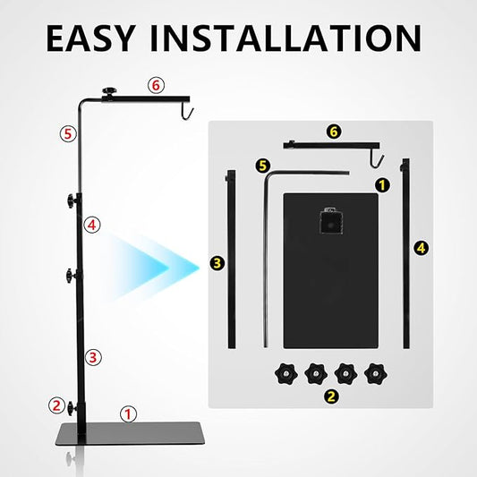 LUCKY HERP Reptile Lamp Stand, Adjustable 14-37 inch Metal Floor Light Holder, Heat Lamp Stand Reptile Light Stand for Glass Terrarium Heating Light & Dome Lampshade