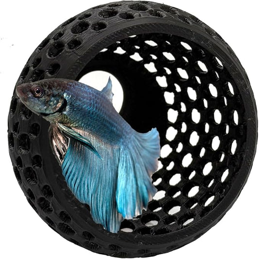 Betta Bulb Hide 2.0 | Betta Rest Fish Tank Ornament Large | Aquarium Cave with Suction Cup for Small Fish Tank, Betta Habitat, Shrimp Hideout, Aquatic Decor Large (Stealth Black)