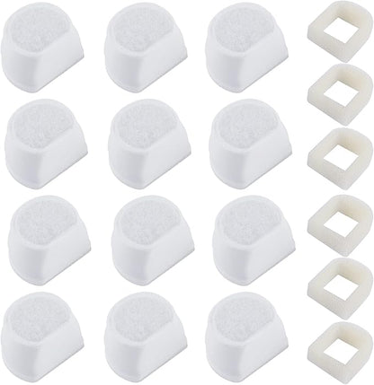 18PCS Carbon Filters and Foam Pre-Filter Replacement Set Compatible with Petsafe Drinkwell Avalon Pagoda Seascape Sedona Water Bowl Fountain Prefilters,Pet Water Fountain Filters,12+6 Pack