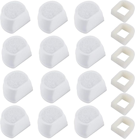 18PCS Carbon Filters and Foam Pre-Filter Replacement Set Compatible with Petsafe Drinkwell Avalon Pagoda Seascape Sedona Water Bowl Fountain Prefilters,Pet Water Fountain Filters,12+6 Pack