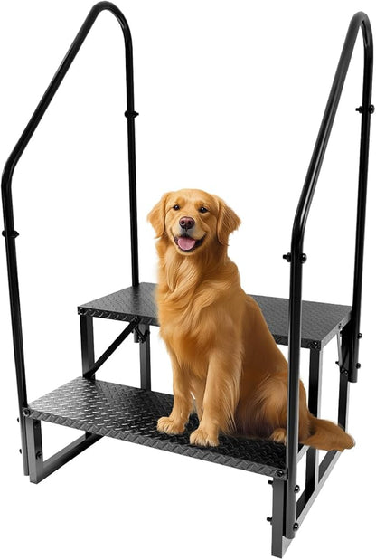 RV Step Stool, 2 Step Ladder, Hot Tub Steps with 2 Handrails, Heavy Duty Ladder Shelf Bookcase, 5th Wheel RV Mobile Home Stairs for Camper/Porch/SPA Pool/Pet Stairs(1 Pack)