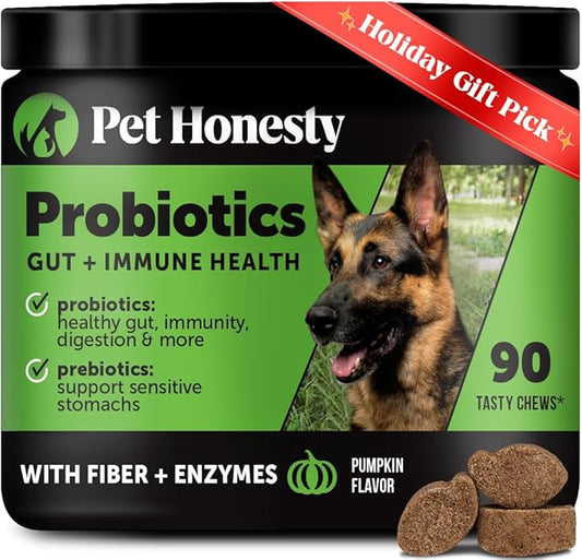Pet Honesty Probiotics for Dogs - Digestive Enzymes Promotes Gut Health, Dog Probiotics for Bowel Support, Fiber for Regularity, Prebiotics for Immune Health & Gut Flora (Pumpkin, 90 ct)