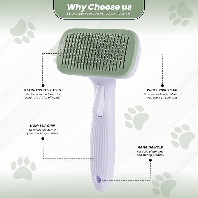 Self- Cleaning Slicker Brush for Dogs Suitable for Short & Long Haired Dogs and Effective Deshedding for Pet Grooming, Undercoat Removal, Tangle-Free Fur, Skin-Friendly Tool for Healthy Coat