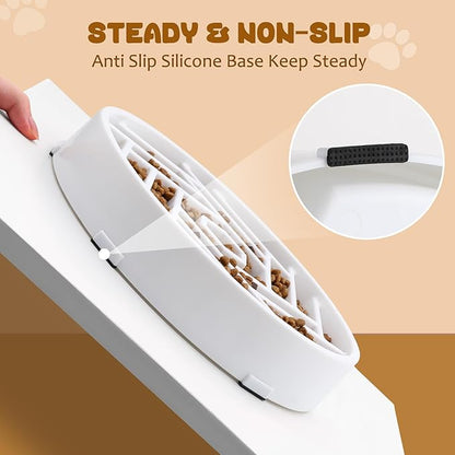 WHIPPY Slow Feeder Dog Bowl, Puzzle Maze Design to Slow Down Eating, 3-Cup Capacity, Anti-Gulping Food Bowl for Medium & Large Dogs,White