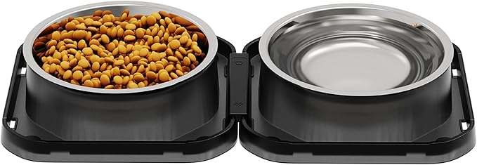 Set of 2 Stainless Steel Dog Food and Water Bowl with Puzzle Dish, Freely Combinable Feeding Set for Dogs Cats, Spill Proof Neater Dog Bowls, Pet Feeder Bowl for Puppy Small Breeds