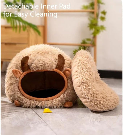 Mushroom Shape Cat House Cow Shape Cat Cave Bed Semi-Enclosed Cave-Style Warm Cat House Pet Nest for Cats Small Dogs