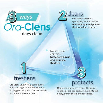 Oral Hygiene Chews for Large Dogs-Enzymatic Dental Treats for Daily Oral Care, Cleans Teeth and Freshens Breath, Reduces Plaque, Bacteria and Tartar Build Up Without Brushing-30 Chews