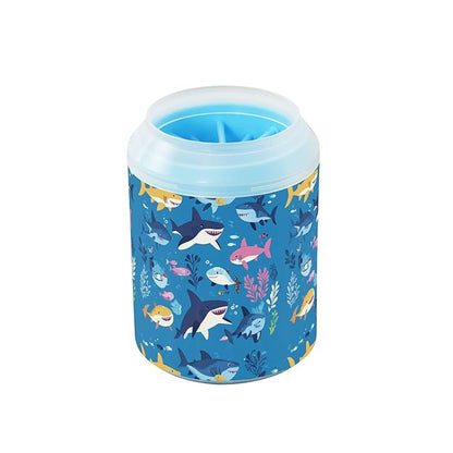 Dog Paw Cleaner Cups for Dogs Pets Foot Washer Paw Scrubber for Medium Small Cats Dogs Cleaning Cup Sharks Fishes and Seaweed Blue