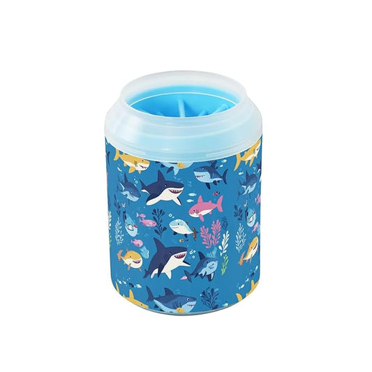 Dog Paw Cleaner Cups for Dogs Pets Foot Washer Paw Scrubber for Medium Small Cats Dogs Cleaning Cup Sharks Fishes and Seaweed Blue