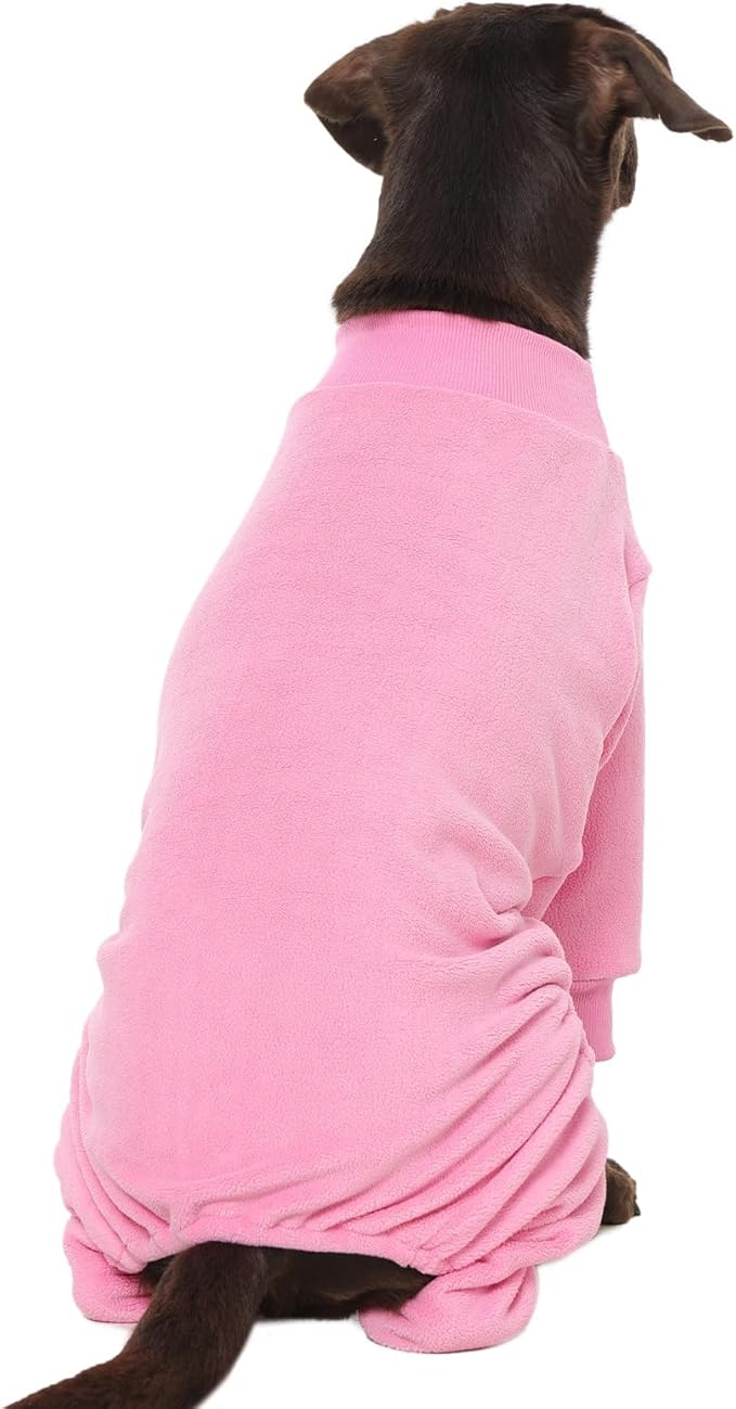 Dog Pajamas Winter Fleece Sweaters Soft Cozy 4 Legs Onesie for Medium Dogs Girl Cold Weather Pet Jumpsuit Pjs for Sensitive Skin Warm Jammies for Sleeping Walking, Pink M