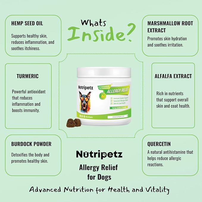 Allergy Relief for Dogs - Anti-Itch Immune Chews for Skin, Paw Licking & Itching - 120 Chews