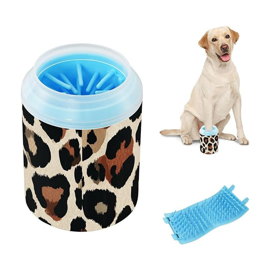 Dog Paw Cleaner Mudbuster Dog Foot Washer for Small Medium Large Dogs Cats Premium Pet Supplies Brown Retro Leopard Print