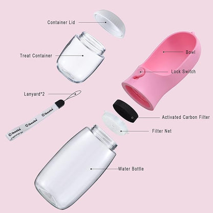 Dog Water Bottle with Food Container, Travel Puppy Water Bowl, Portable Pet Dispenser, Girl Dog Accessories Stuff Items Essentials Necessities for Yorkie Chihuahua Cat Walking and Hiking