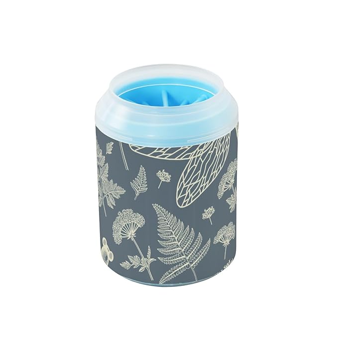 Dog Paw Cleaner Cups for Dogs Pet Foot Washer Paw Scrubber for Medium Small Dogs Cats Cleaning Cup Nature Dragonfly Gray