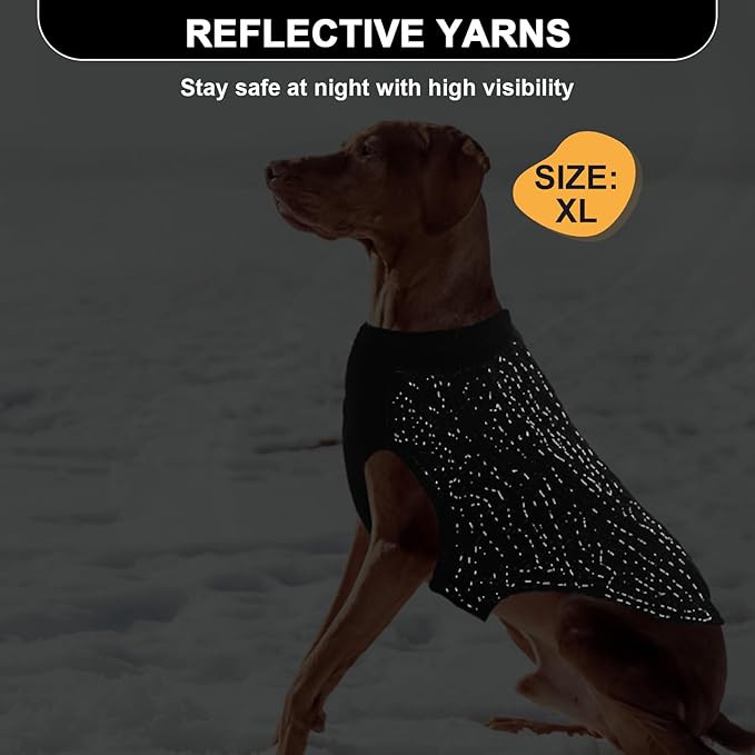 XS Dog Sweater, Classic Cable Knit Warm Dog Sweatshirt with Reflective Yarn for Girl Boy, Halloween Fall Winter Coat Turtleneck Pullover Clothes Apparel for Small Medium Large Dogs (Black XS)