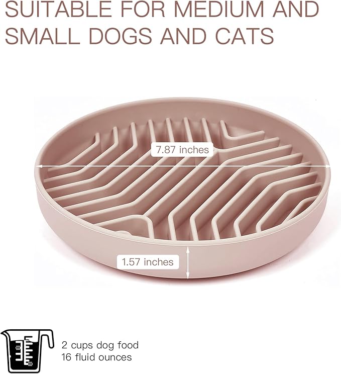 Slow Feeder Dog Bowls, Puzzle Silicone Dog Feeding Bowls with Suction Cups, Anti-Choking, Non-Slip Design, Reduces Boredom, Anxiety, Ideal for Medium to Small Dogs & Cats - XAQMHSW (Pink)