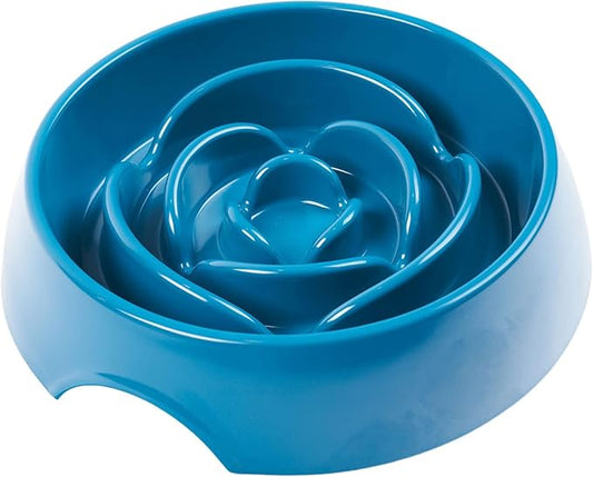 Messy Mutts Interactive Slow Feeder | Puzzle Slow Feeder Dog or Cat Bowl | Enrichment Food Dish for Eating, Prevent Bloating | 9.8” x 2.2” | 3 Cup | Blue