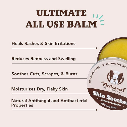Natural Dog Company Skin Soother Bundle, Includes 2oz Tin + 0.15oz Stick, All Natural Healing Balm for Dogs, Relieves Dry, Itchy Skin, Treats Skin Irritations, Wounds, Hot Spots, Dermatitis