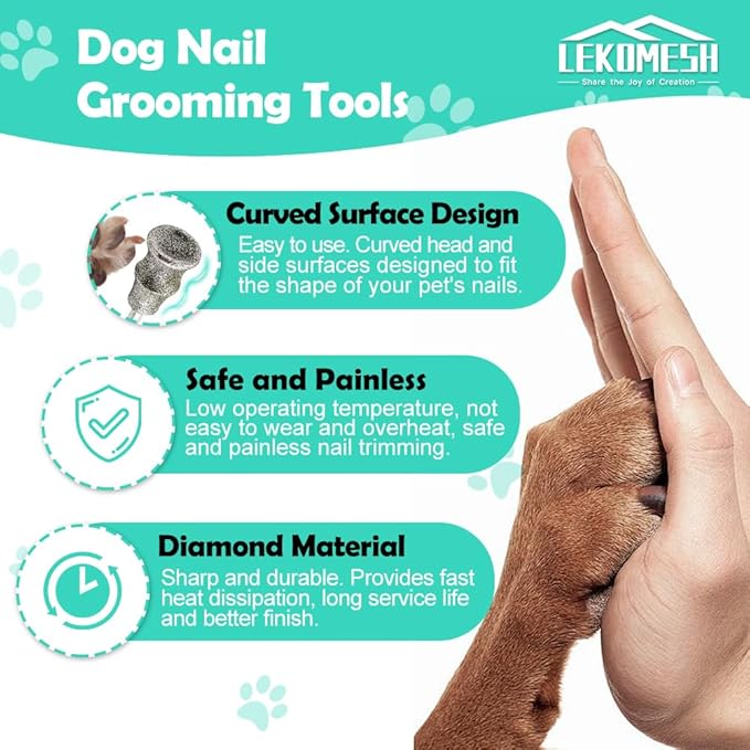 Dog Nail Grinder Bits - 2pcs 1/8" Animal Diamond Rotary Bit for Dogs and Cats, Pet Nail Grinder Wheel for Home Grooming Tools and Animal Nail Care