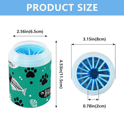 Dog Paw Cleaner Cups for Dogs Pet Foot Washer Paw Scrubber for Medium Small Dogs Cats Cleaning Cup Green Paw Prints and Fish