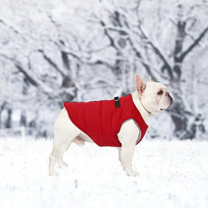 Geyecete Dog Bulldog Clothes Dog Cotton Padded Coat Thick Winter Warm Vest Waistcoat Cold Weather Jacket Clothing for French Bulldog Coat-Red-L