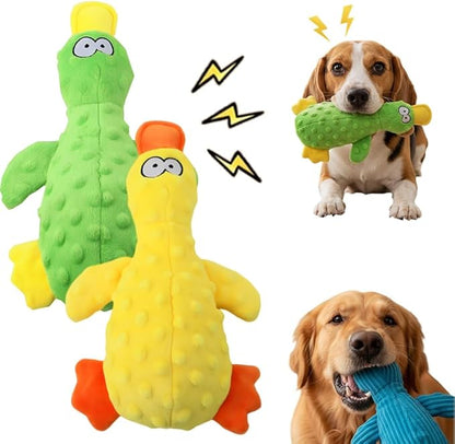 Duck Dog Toy, 2026 New Cute Yellow Stuffed Calming Duck Dog Toys with Soft Squeaker, Interactive Dog Toys for Aggressive Chewers (Green+Yellow)