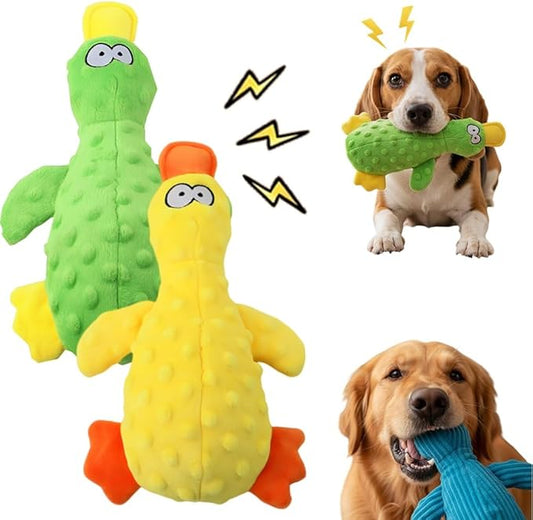 Duck Dog Toy, 2026 New Cute Yellow Stuffed Calming Duck Dog Toys with Soft Squeaker, Interactive Dog Toys for Aggressive Chewers (Green+Yellow)