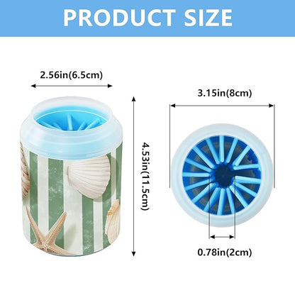 Dog Paw Cleaner Cups for Dogs Pets Foot Washer Paw Scrubber for Medium Small Dogs Cats Cleaning Cup Green and White Stripes Starfishes and Seashells
