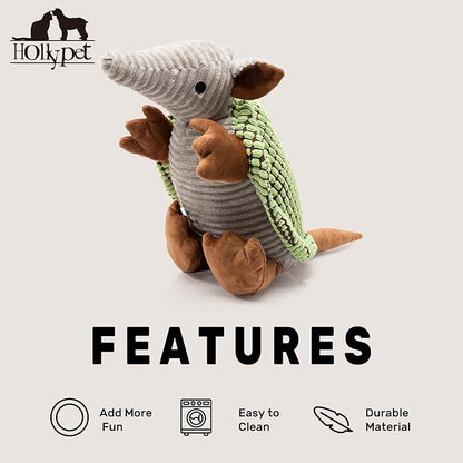 Hollypet Plush Dog Squeaky Toy Stuffed Armadillo Animal Pet Puppy Chew Toys with Clean Teeth for Small Medium Large All Breed Sizes Dogs, Cantaloupe Green, 14 in
