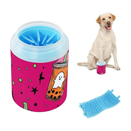 Dog Paw Cleaner Mudbuster Dog Foot Washer for Small Medium Large Dogs Cats Premium Pet Supplies Ghosts Bubble Tea Cups Pink