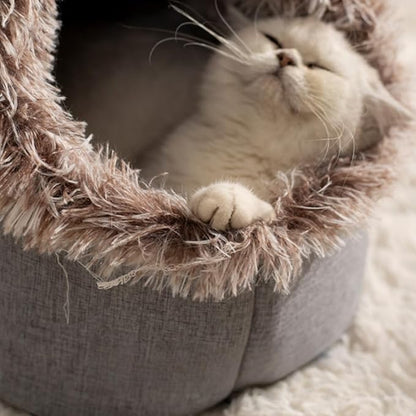 WinterWarmPet CaveBed, Warm Enclosed Pet Bed, Portable Cold-Proof Cozy Cat House Comfortable Anxiety-Relief Pillow Bed (Red, Large)