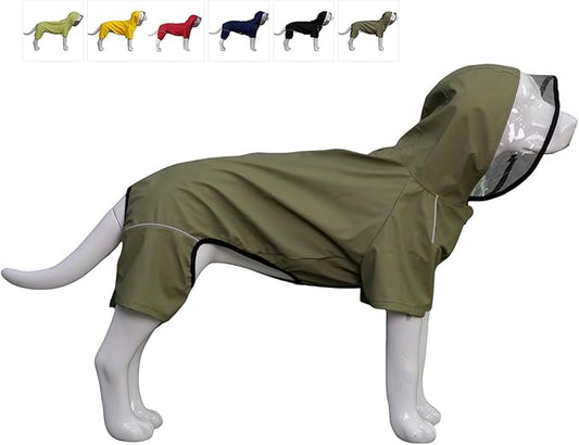 Four-Legged Full Coverage Waterproof Dog Raincoat with Reflective Features Pet Raincoats for Large Medium Small Dogs Khaki XL